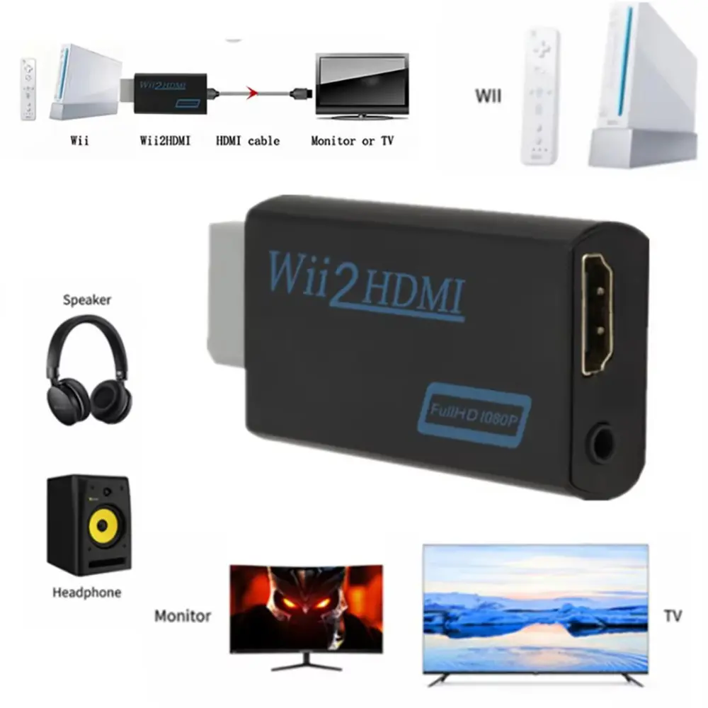 for Wii To HDMI-compatible Adapter Converter 3.5mm Audio For PC HDTV Monitor 1080P 720P Wii2 To HDMI WII2HDMI Converter Adapter