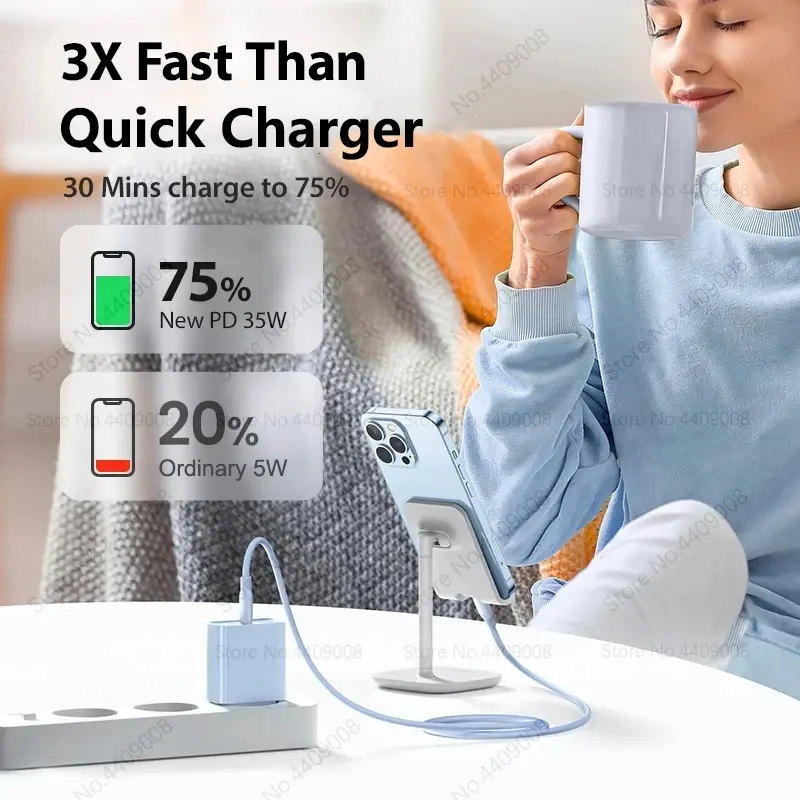 35W PD Fast Charging For iPhone 15 14 13 12 11 Pro Max Plus X XR XS Max Magnetic Wireless Charger Quick Charge USB Type C Cable