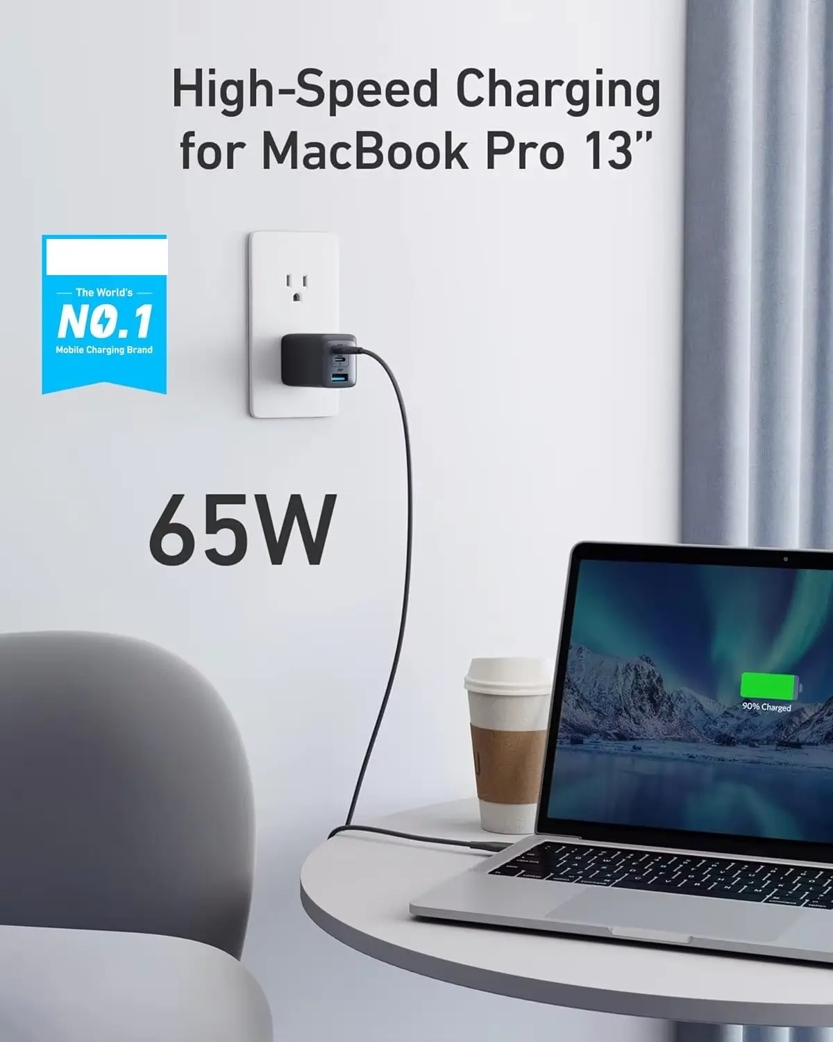 65w Charger 735 Nano II GaN USB C Fast charging 3-Port Fast Compact Foldable for MacBook Pro/Air iPad Pro Galaxy Switch