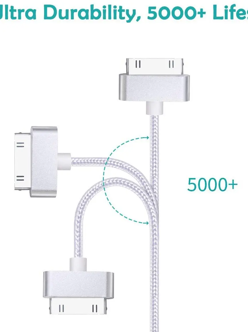 USB Cable for Phone 3o Pin Nylon Braid Charger  Cable for Phone 4 4s 3G 3GS 2G Pad 1/2/3 Pod Touch Pod