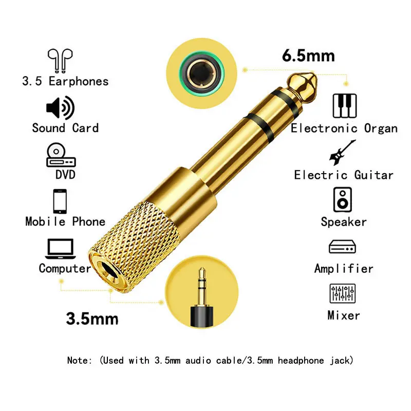 Audio 6.5 male to 3.5 female / 3.5 male jack to 6.35 female adapter amplifier adaptateur casque et micro small to large