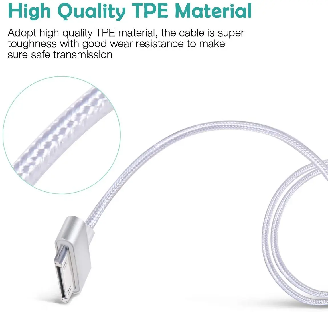 USB Cable for Phone 3o Pin Nylon Braid Charger  Cable for Phone 4 4s 3G 3GS 2G Pad 1/2/3 Pod Touch Pod