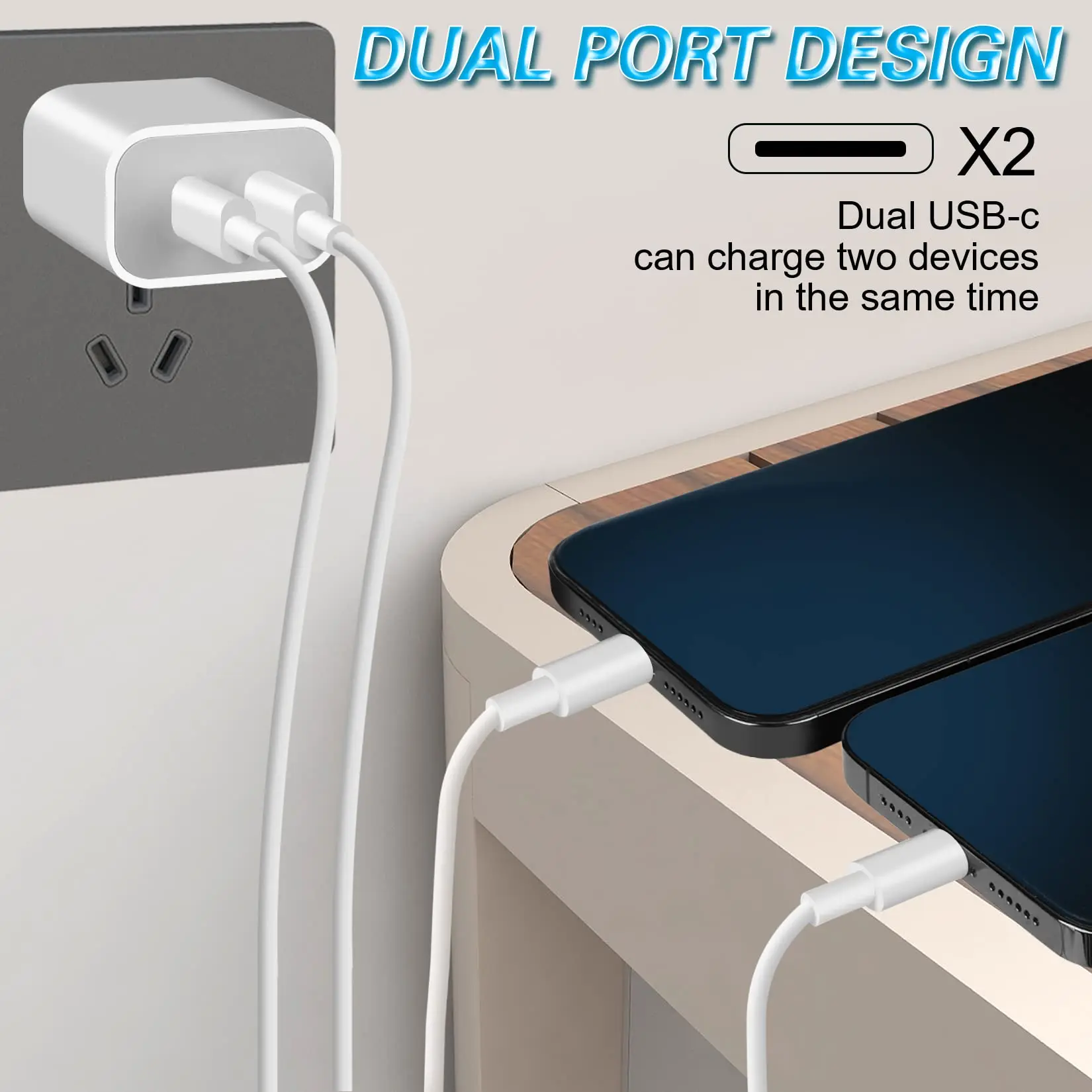PD 20W Phone Fast Charger Dual Port Fast Charging USB-C Charger For Apple USB Type C Cable For iPhone 15 14 13 Pro Max iPad iPod