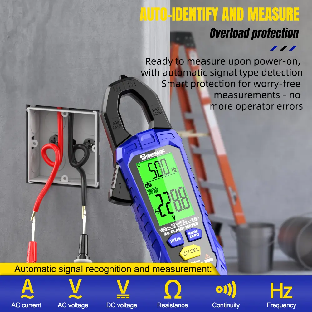 MECHANIC Professional Clamp Meter 200A AC DC Current 6000 Counts True RMS Digital Multimeter Capacitance Ohm Hz NCV Detection