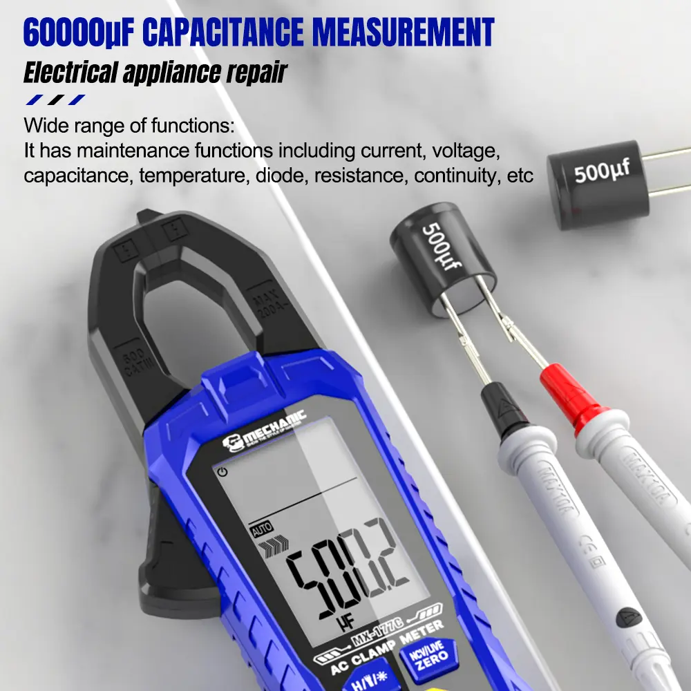 MECHANIC Professional Clamp Meter 200A AC DC Current 6000 Counts True RMS Digital Multimeter Capacitance Ohm Hz NCV Detection