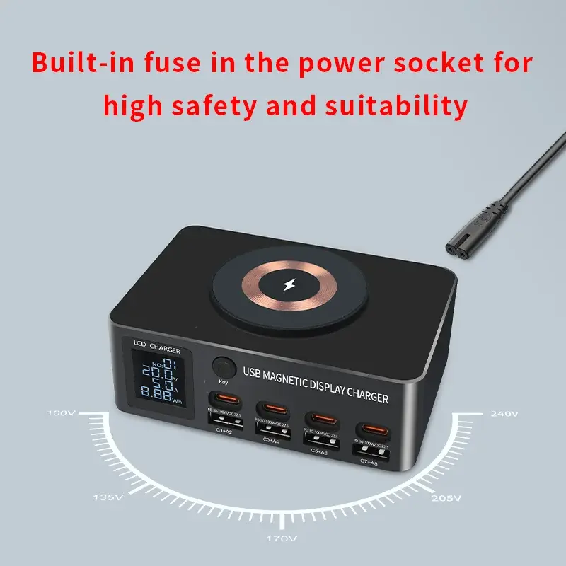 140W USB Type C Charger Magnetic Wireless Charging Multi Ports Fast Charger PD QC3.0 Charge For iPhone Xiaomi Samsung Laptop