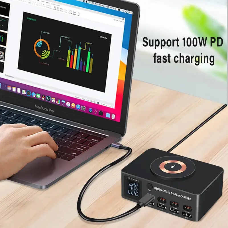 140W USB Type C Charger Magnetic Wireless Charging Multi Ports Fast Charger PD QC3.0 Charge For iPhone Xiaomi Samsung Laptop