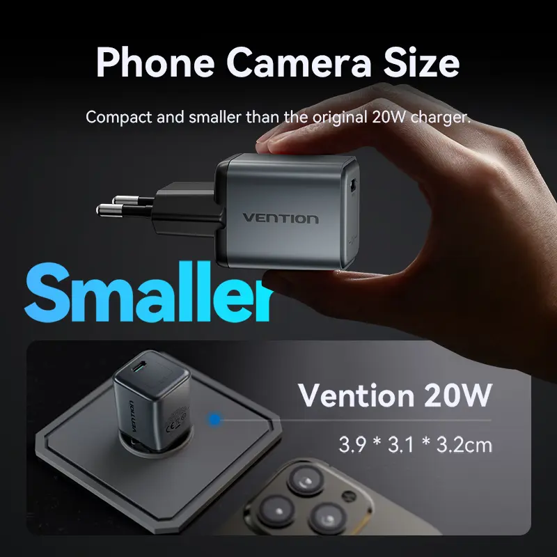 Vention GaN PD20w Fast Charger with 3A Max MFi Certified USB C to Lightning 480Mbps Cable For iPhone IPad iPod