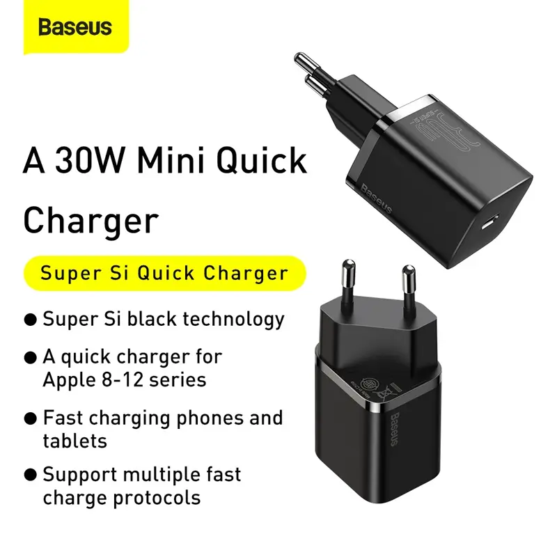 Baseus 30W PD Super Si USB C Charger For iPhone 16 Pro Max Support QC3.0 Fast Charging Portable Phone Charger For iP 11 Pro Max