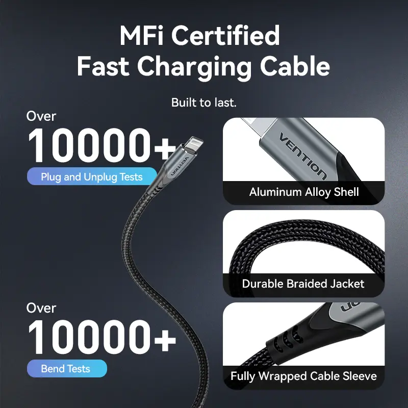 Vention GaN PD20w Fast Charger with 3A Max MFi Certified USB C to Lightning 480Mbps Cable For iPhone IPad iPod
