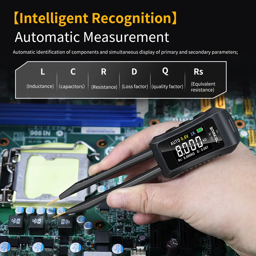 SK-BD1 Digital Smart Tweezer LCR SMD ESR Tester Meter Resistance Capacitance Inductance Continuity Diode Test Measurement Tools