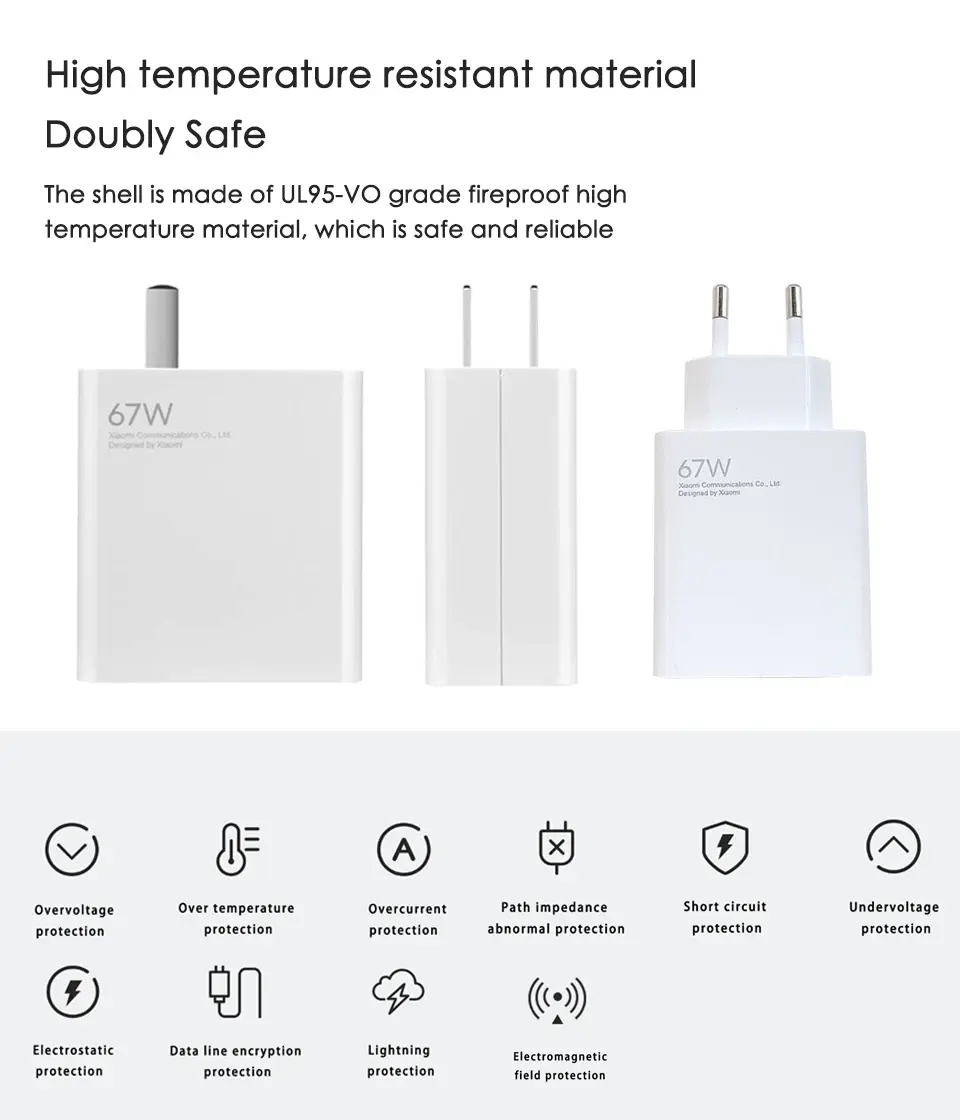 Xiaomi Mi 67W Wall Charger Original 33 Watt Carregador Adapter EU US Redmi K50 Poco Blackshark 3 Pro Mi 12 11 Ultra Type C Cable