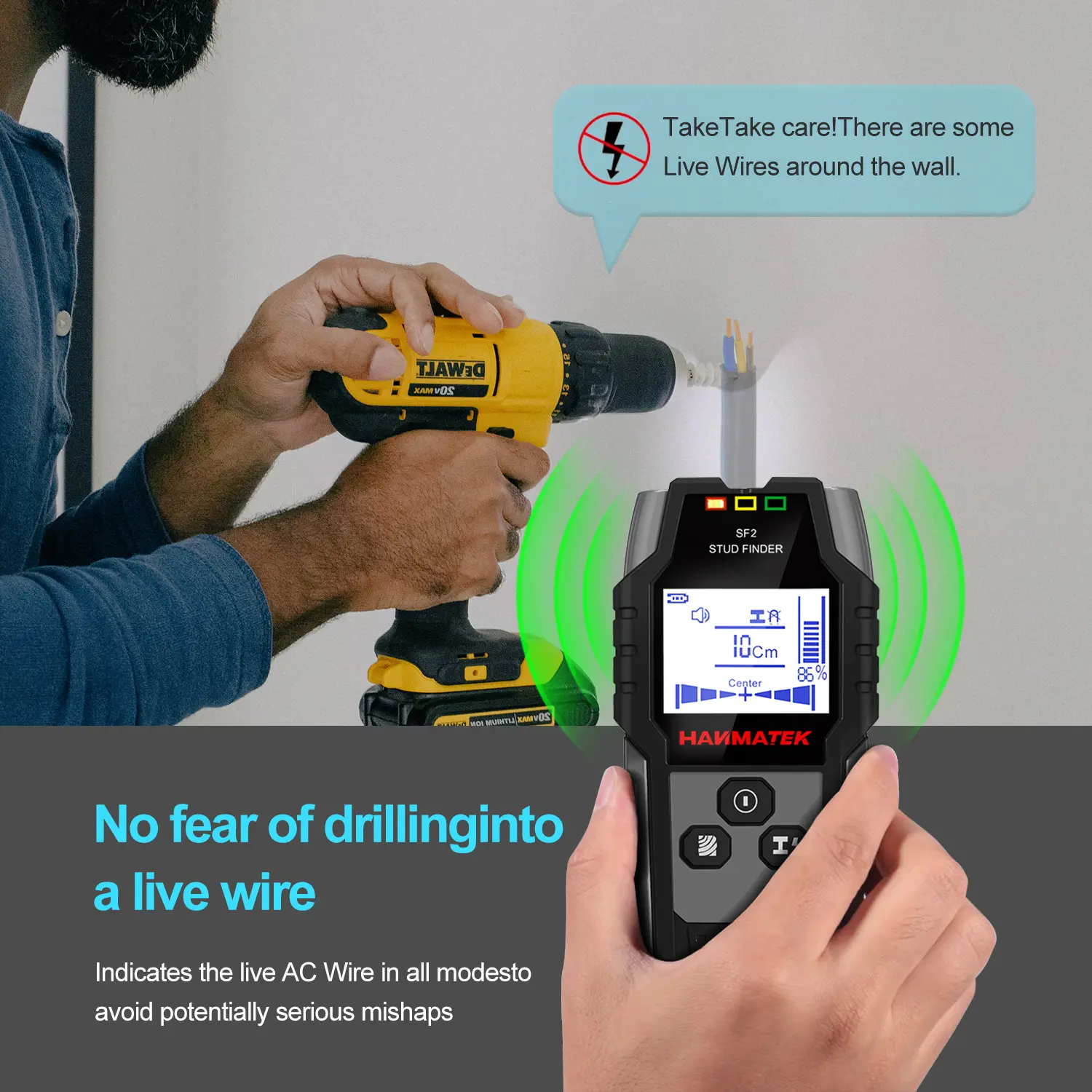 HANMATEK SF2 Stud Finder Wood Studs Metal Detecion Detection of live cable Metal Depth Measurement Finder Wall Detector Scanner
