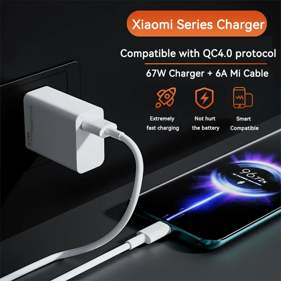 Xiaomi Mi 67W Wall Charger Original 33 Watt Carregador Adapter EU US Redmi K50 Poco Blackshark 3 Pro Mi 12 11 Ultra Type C Cable