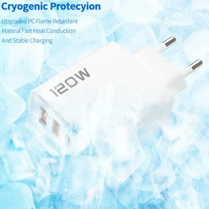 120W Fast Charging 4 Ports USB C PD Charger Quick Charge 3.0 USB Type C Mobile Phone Adapter for iPhone 16 15 14 Samsung Xiaomi