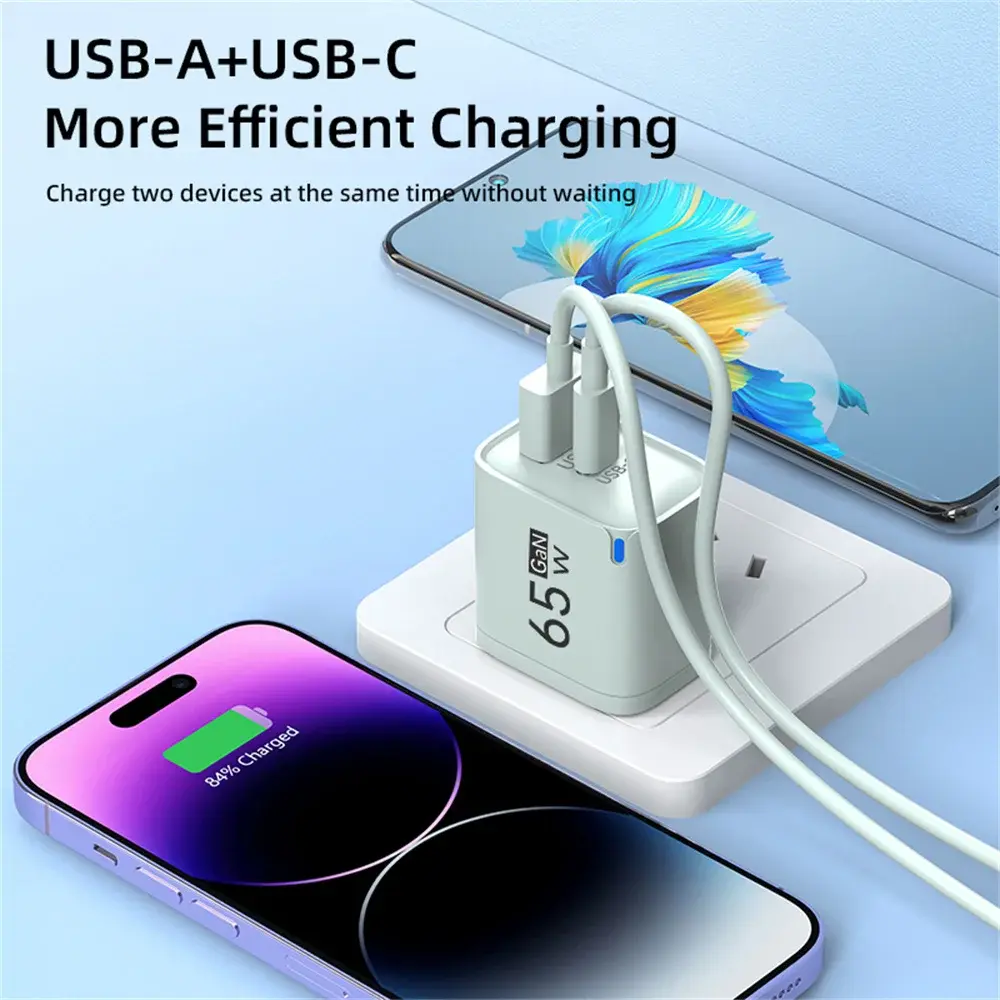 GaN Charger 65W USB C Quick Charge PD Type C QC 3.0 Fast Charging for iPhone 16 Pro Max Xiaomi Huawei Mobile Phone Wall Adapter