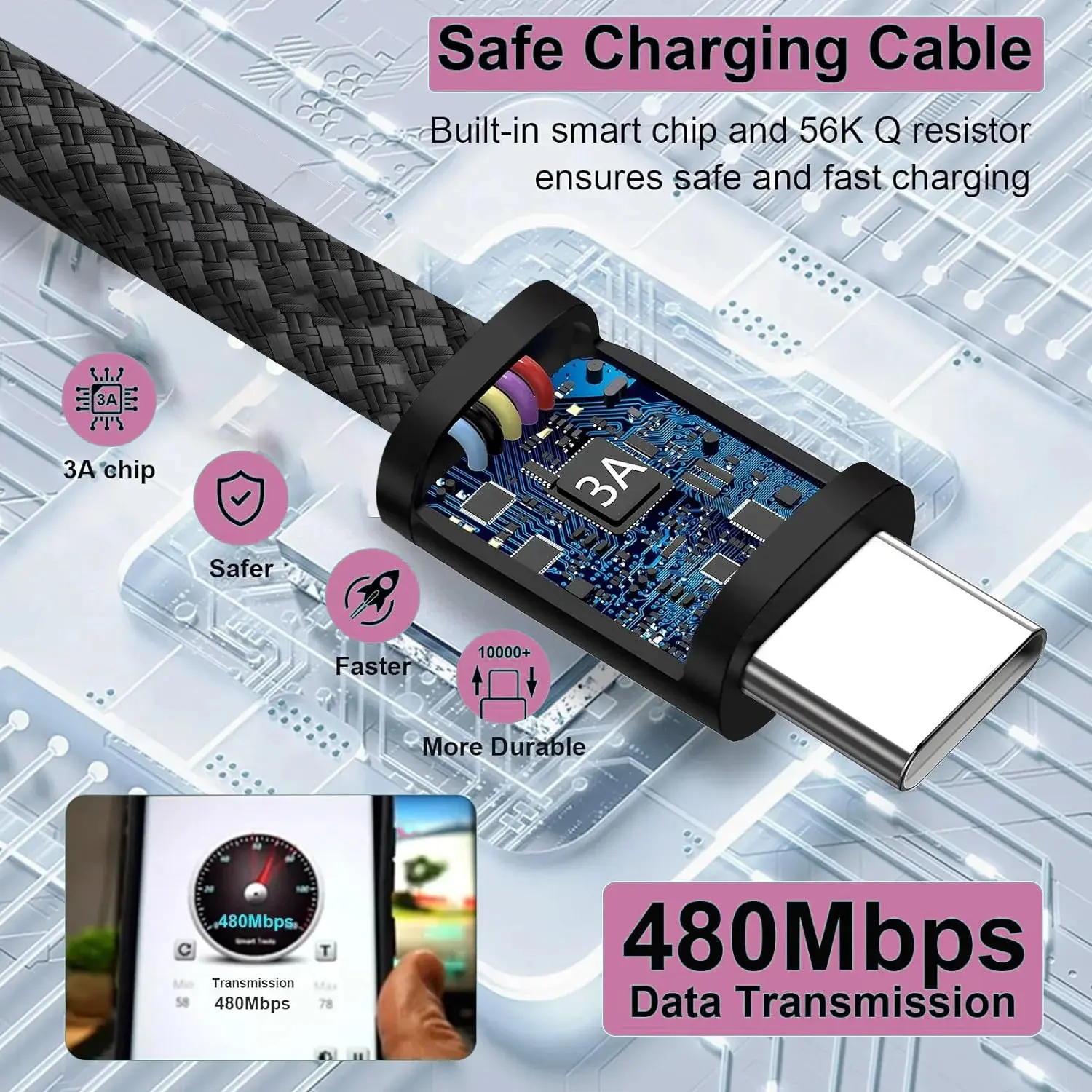 PD 100W Magnetic Suction Anti Winding Type C to C Cable Fast Charge Cord Wire For Samsung S24 S23 Huawei Xiaomi iPhone 16 15 14