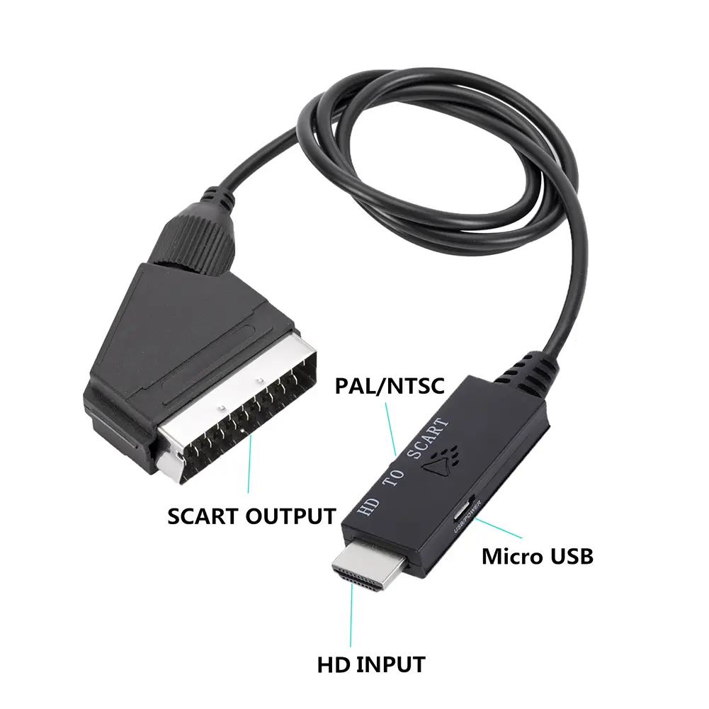 HD 1080p HDMI-Compatible to Scart Converter Scart to HDMI-Compatible Input Output Audio Video Cable Adapter for HDTV/DVD