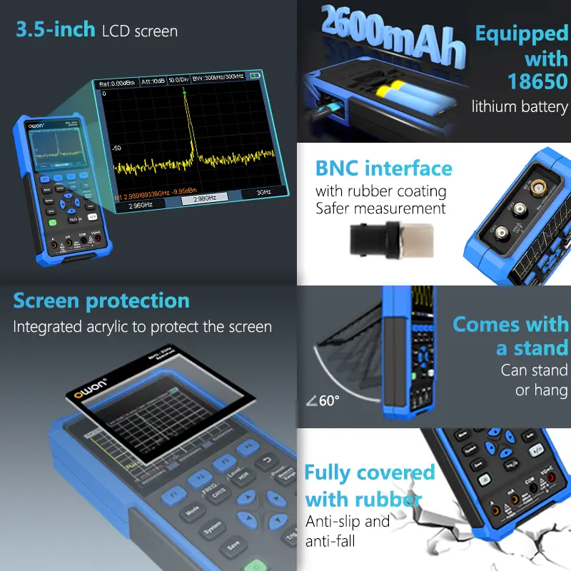 OWON HSA2320 HSA2105 Handheld Spectrum Analyzer, 1.5G/3G Oscilloscope, 50 - 200M Bandwidth Diaital Multimeter, three - in - one