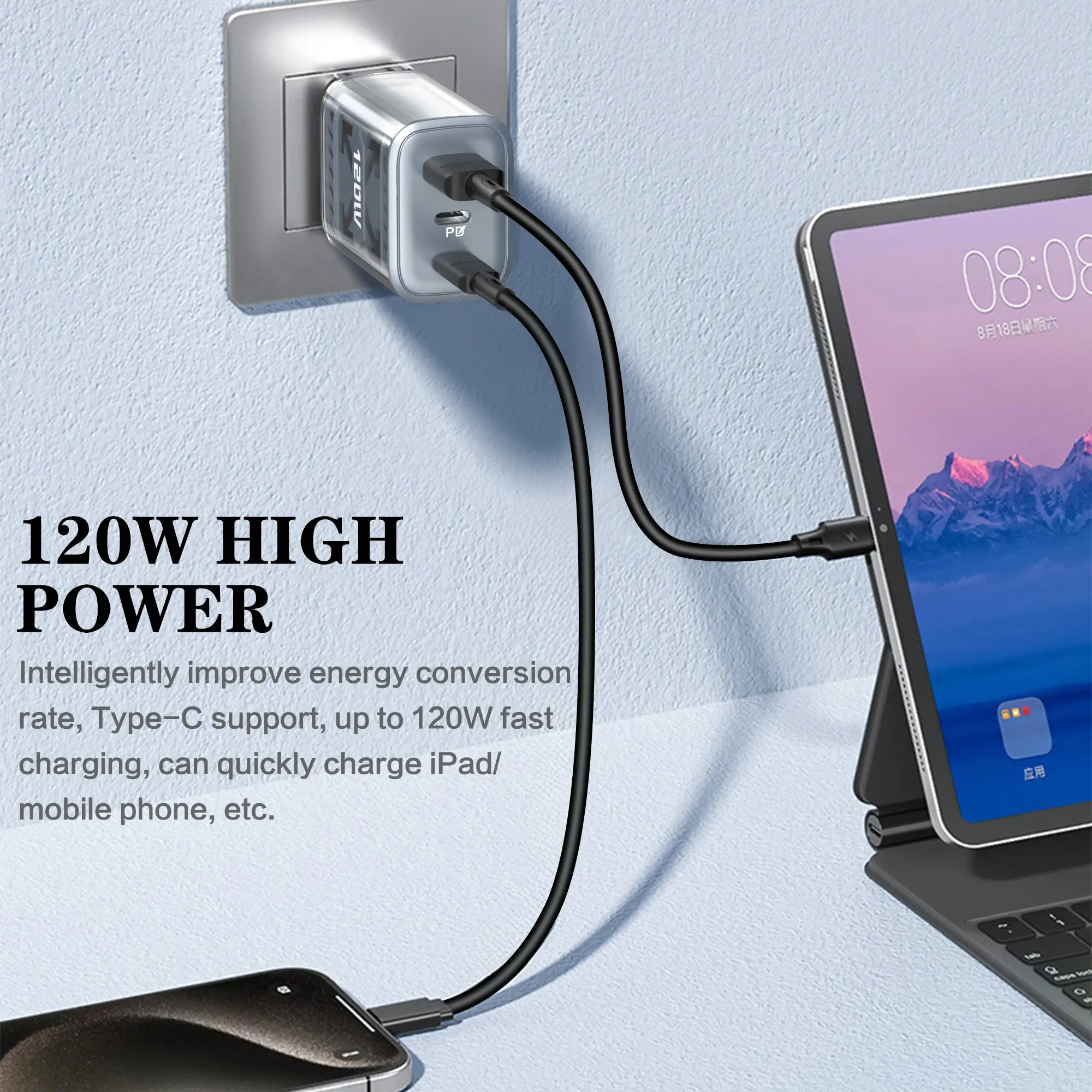 120W USB C Fast Charging Charger PD Type C Quick Charge QC3.0 Mobile Cell Phone Wall Adapter for IPhone 15 16 Xiaomi Samsung S24