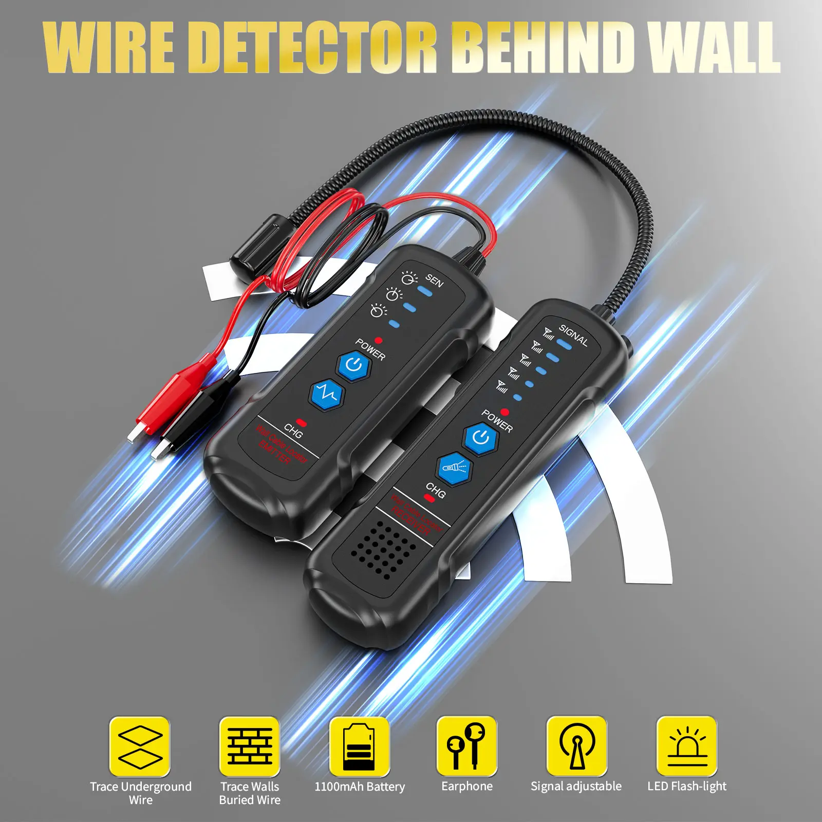 Underground Wire Locator, Electrical Circuit Tracer with Earphone, Detects Buried Power Cable/Telephone Line/Low-Voltage Cables