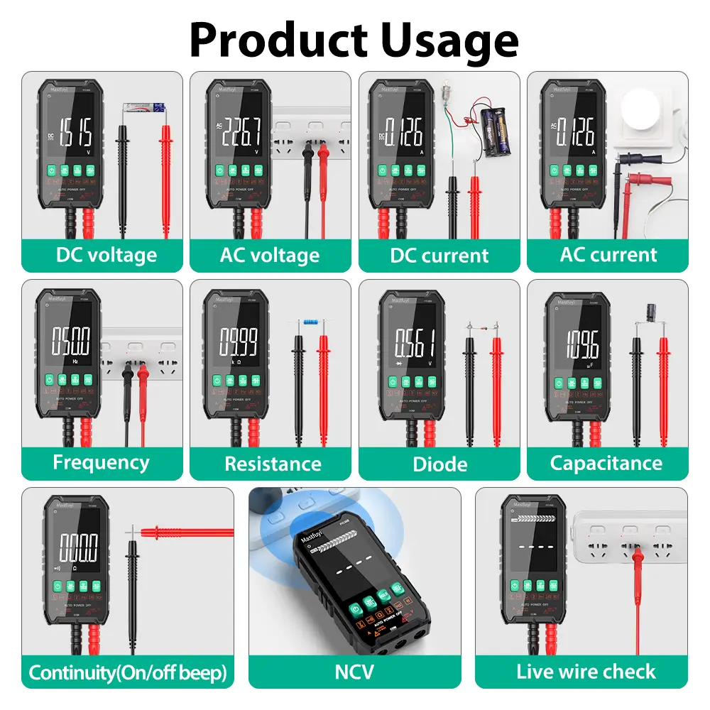 MASTFUYI Auto-Ranging Digital Multimeter High Precision 6000 Counts True RMS Tester Capacitance Ohm Hz Test Electrician Tools