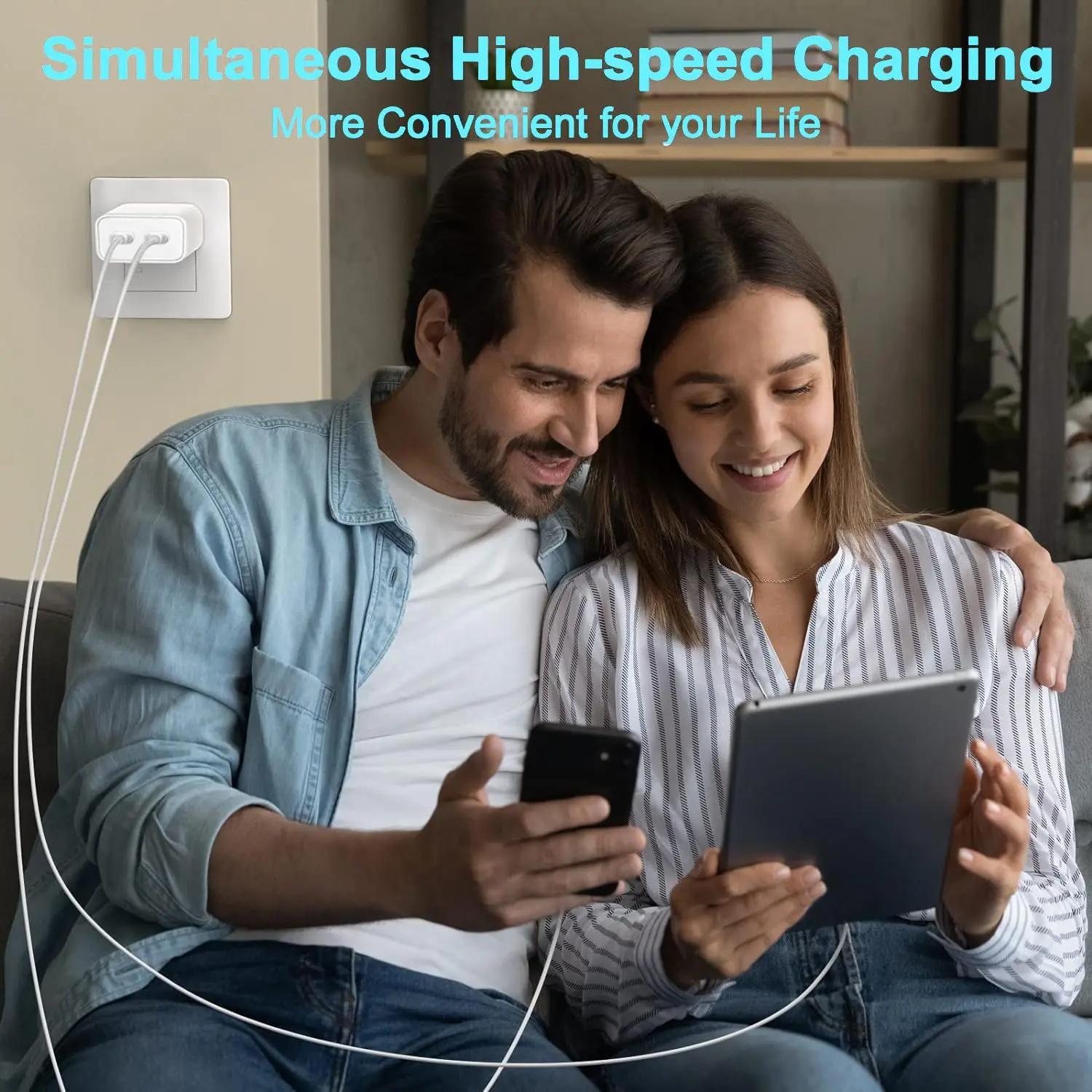 20W Dual Port USB C+C PD Fast Charging Block Wall Plug Adapter with 100cm Cable for iPhone 16 15 14 13 12 Pro/Max,iPad,AirPods