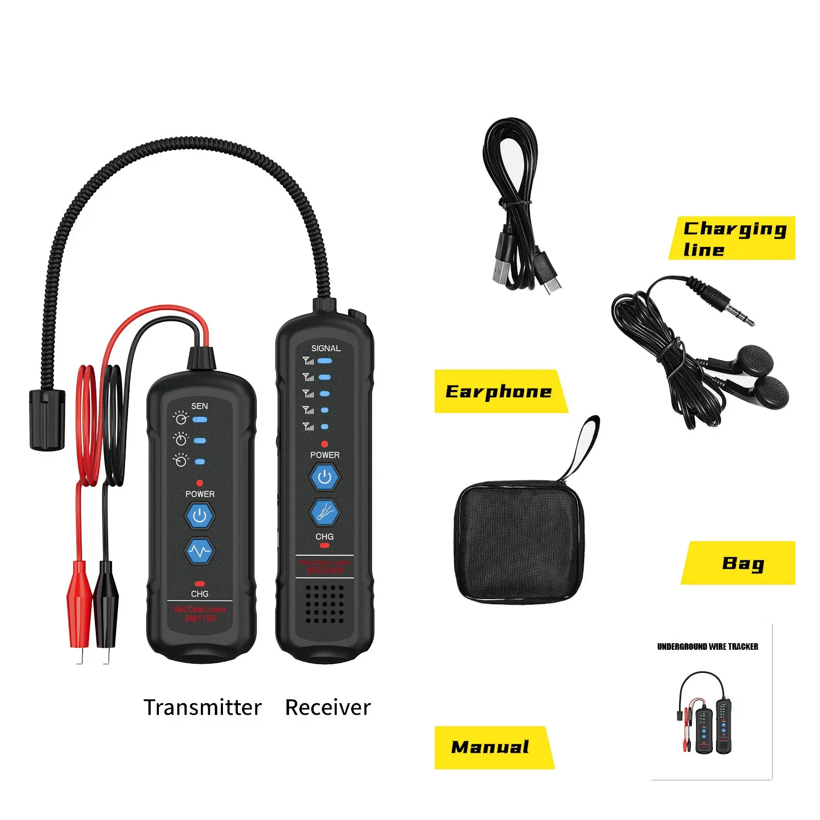 Underground Wire Locator, Electrical Circuit Tracer with Earphone, Detects Buried Power Cable/Telephone Line/Low-Voltage Cables