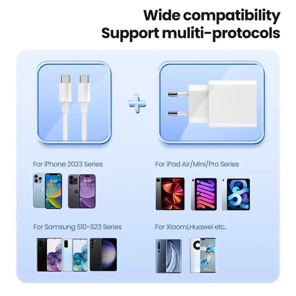 NNBILI EU/US PD 20W Fast Charging Charger For iPhone 15 series USB-C 60W USB Type C Cable For Macbook Samsung Xiaomi USBC Cable