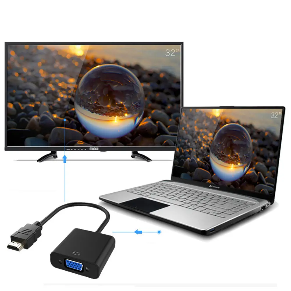 HD 1080P HDMI-compatible To VGA Cable Converter HDMI-compatible Male To VGA Female Adapter for Tablet laptop PC TV