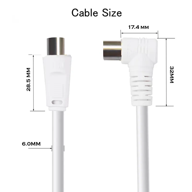 5M 3M 1.5M RF RG6 Quad Shield CL2 Coaxial Antenna Satellite Cable with TV 90 Degree Right Angel Male to Straight Male Connector