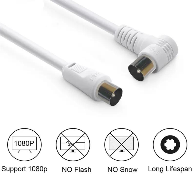 5M 3M 1.5M RF RG6 Quad Shield CL2 Coaxial Antenna Satellite Cable with TV 90 Degree Right Angel Male to Straight Male Connector