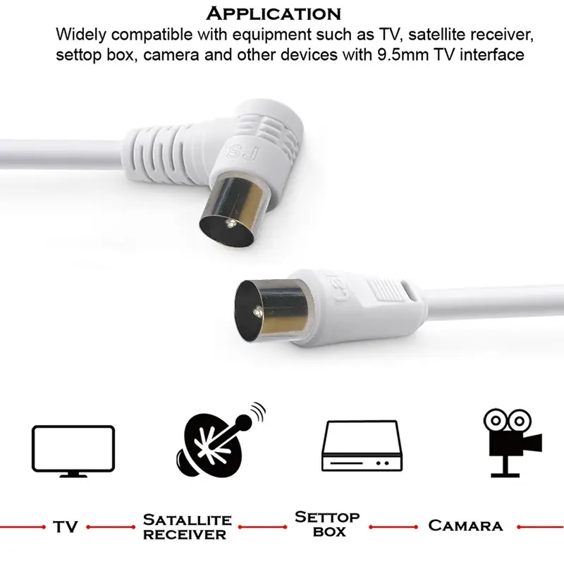 5M 3M 1.5M RF RG6 Quad Shield CL2 Coaxial Antenna Satellite Cable with TV 90 Degree Right Angel Male to Straight Male Connector