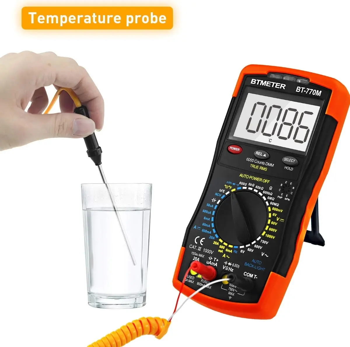 Auto Tester Digital Multimeter TRMS 6000 Counts Ohm Capacitance Frequency NCV with BT-605A Clamp Adapter 600A BTMETER BT-770M