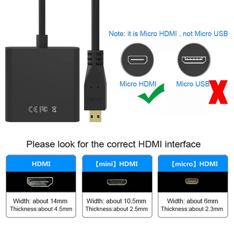 Male Micro HDMI to Female VGA Adapter Active Micro HDMI to VGA Video cable Converter for Laptop Projector HDTV