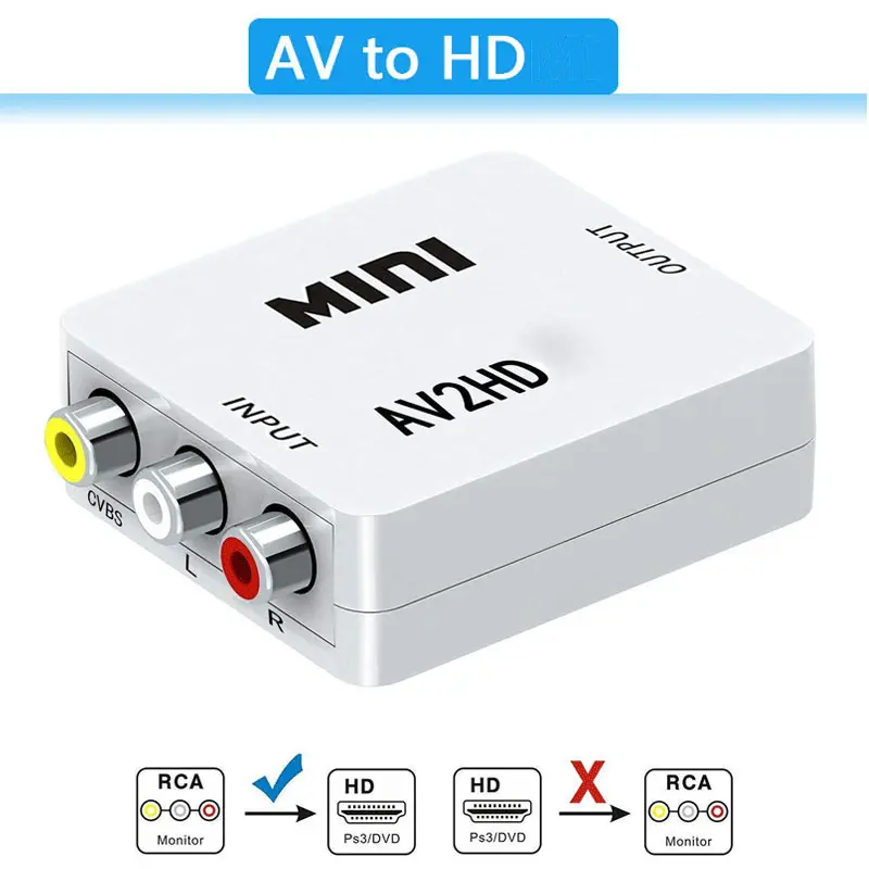 1080P RCA AV To HDMI-compatible HD to AV Composite Adapter Converter AV2HD Audio Video Cable CVBS AV Adapter with USB Cable