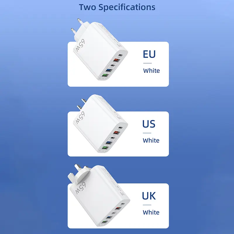 65W Mobile Phone Charger Fast Charge 3USB&PD20W Type-c Port Travel Multi-function Charger For US EU Uk Suitable For Iphone