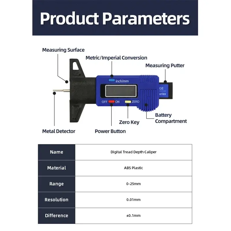 Digital Tread Depth Gauge For Car Tyre Tire Meter Thickness Gauges Automobile Tire Wear Detection Measuring Tool Depth Caliper