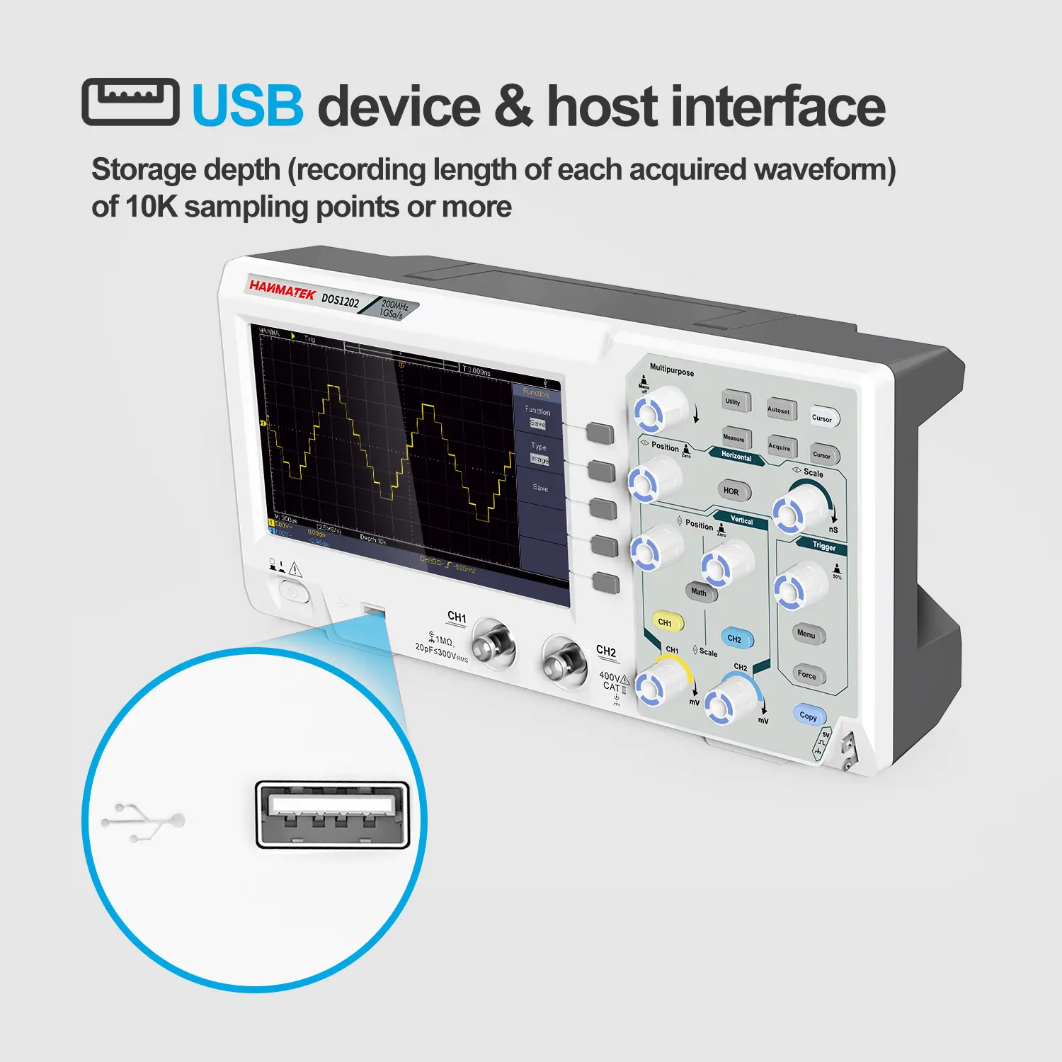 Hanmatek Digital Oscilloscope 2 Channels 200MhZ Bandwidth Display Sampling Oscilloscope 7-inch TFT Storage Desktop Oscilloscope
