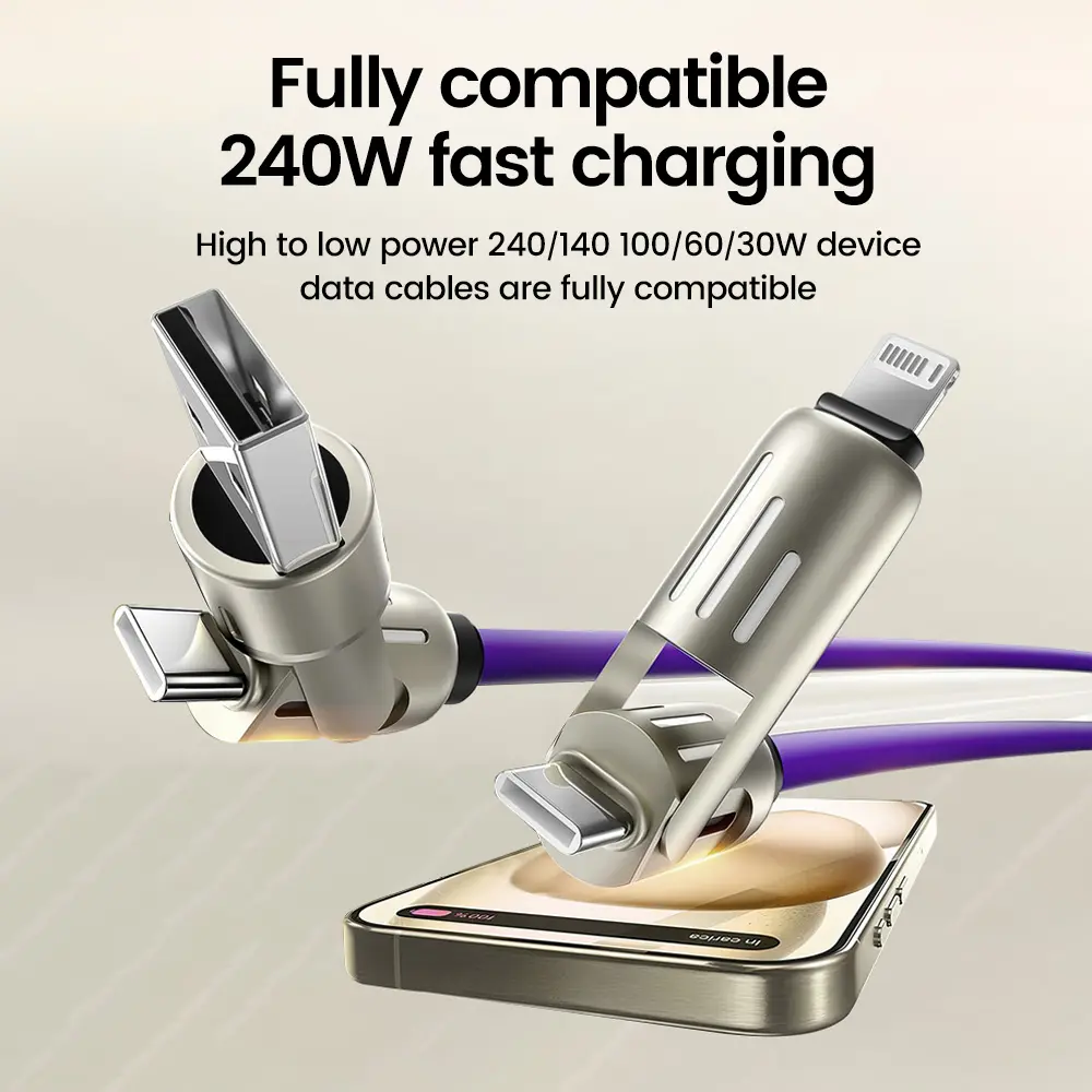 240W 4 IN 1Multifunctional Fast Charging Cable USB A USB C to TypeC Lighting  For Iphone 16 15 14 13 Huawei Xiaomi POCO Samsung