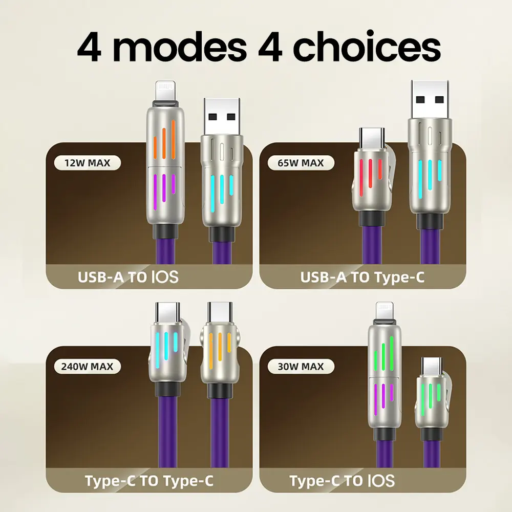 240W 4 IN 1Multifunctional Fast Charging Cable USB A USB C to TypeC Lighting  For Iphone 16 15 14 13 Huawei Xiaomi POCO Samsung