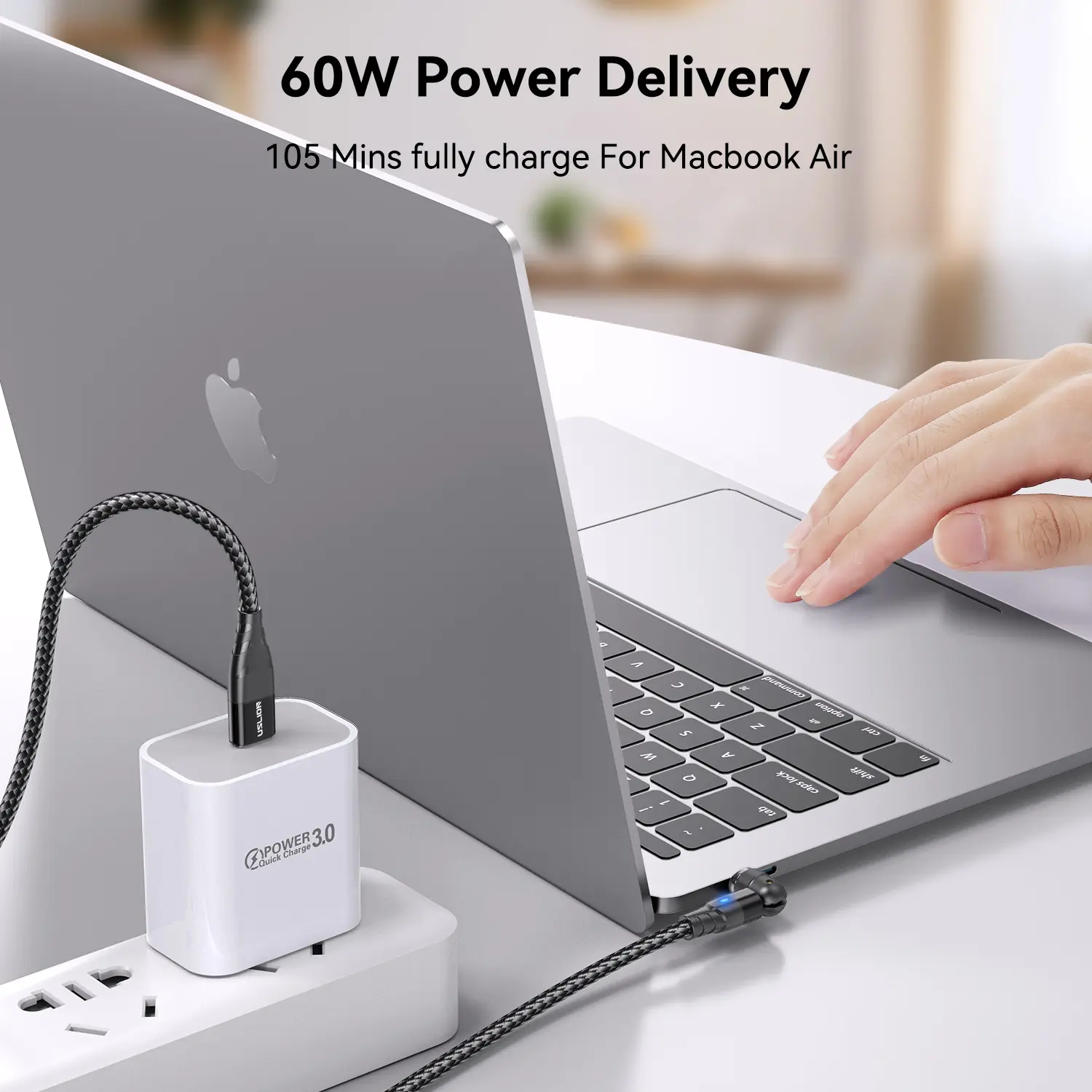 USLION PD 60W Magnetic Fast Charging Cable for iPhone 15 Pro Max Xiaomi 14 Oneplus 12 POCO X6, USB C to Type C Mirco Data Cord