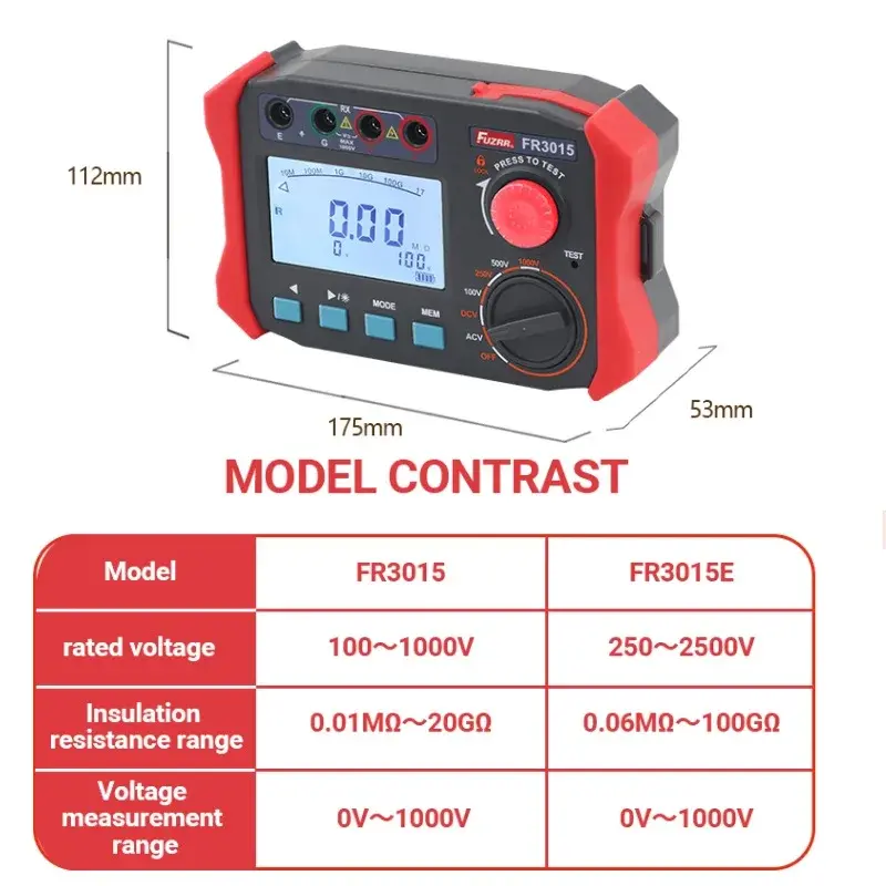 FR3015 FR3015E  Megohmmeter Insulation Resistance Meter 2500V Handheld High AC DC Voltage  Megameter Polarization Index Tester