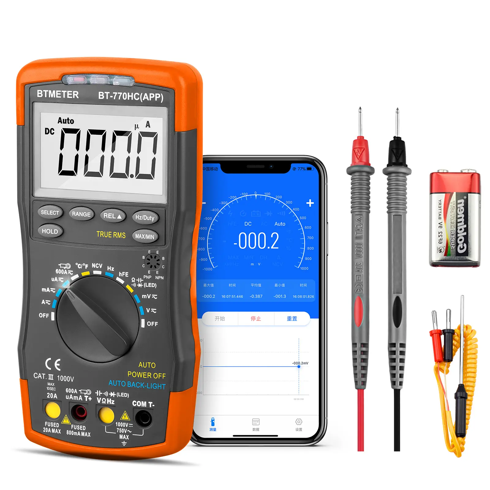 BTMETER Digital Multimeter Wireless Bluetooth True RMS 6000 Counts Auto Ranging AC/DC Voltage Current with APP  BT-770HC-APP