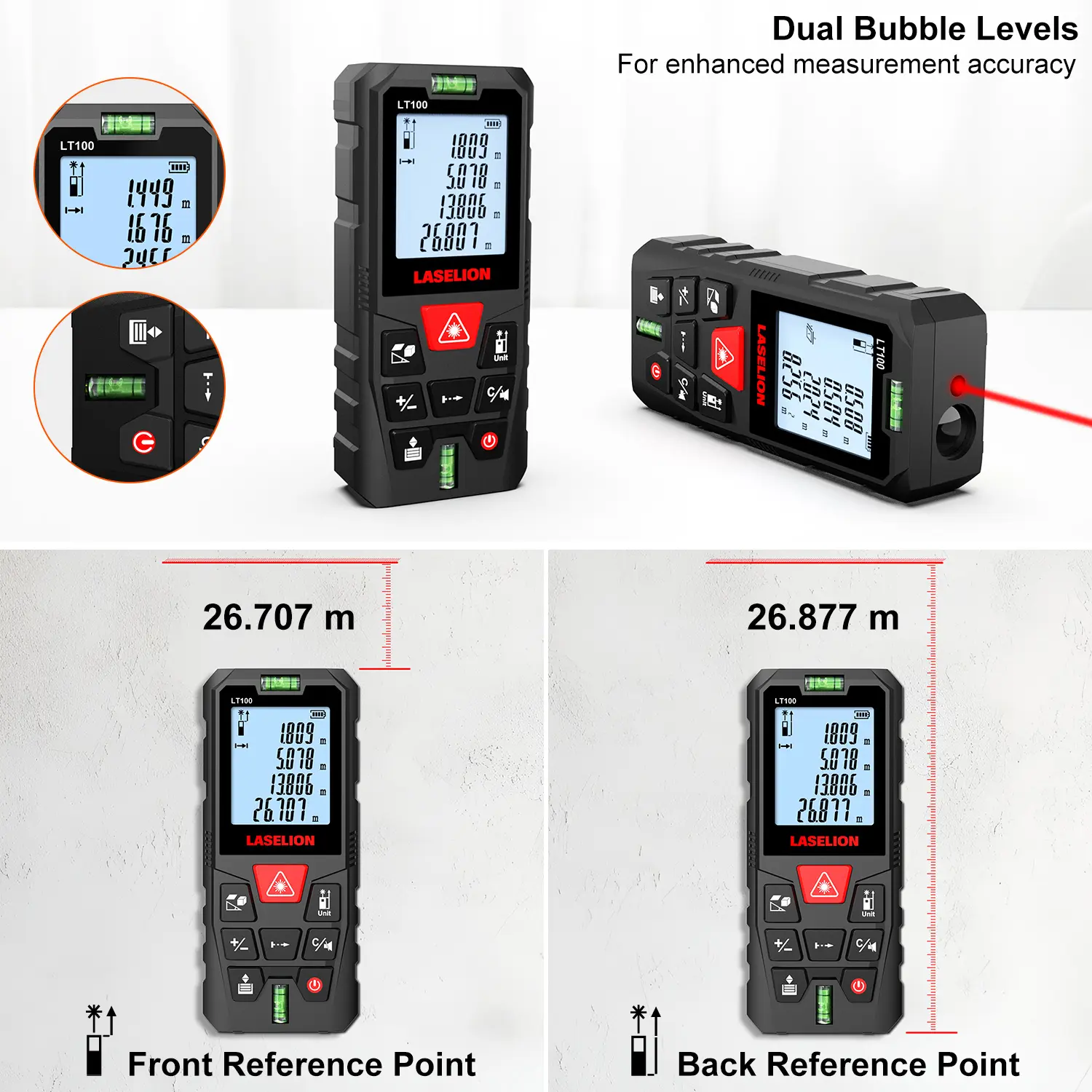 Laselion Laser Rangefinder 50M 70M 100M Mini Laser Measurement Tool Laser Tape High Accuracy Multiple Measurement Functions