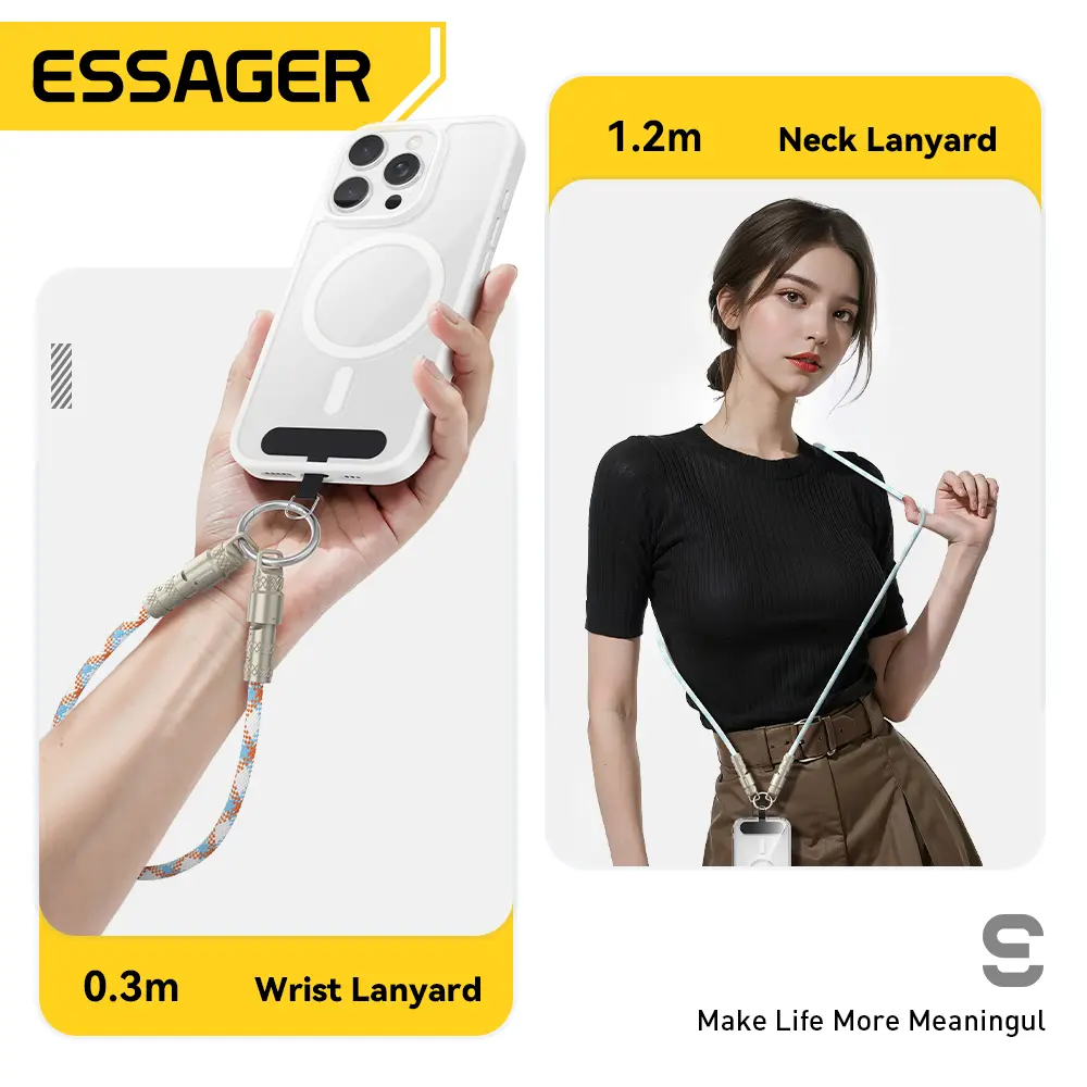Essager 2 in 1 60W USB-C to Type-C Lanyard Data Cable 3A PD Fast Charging For iPhone 16 15 Samsung Huawei Laptops Anti-lost Rope