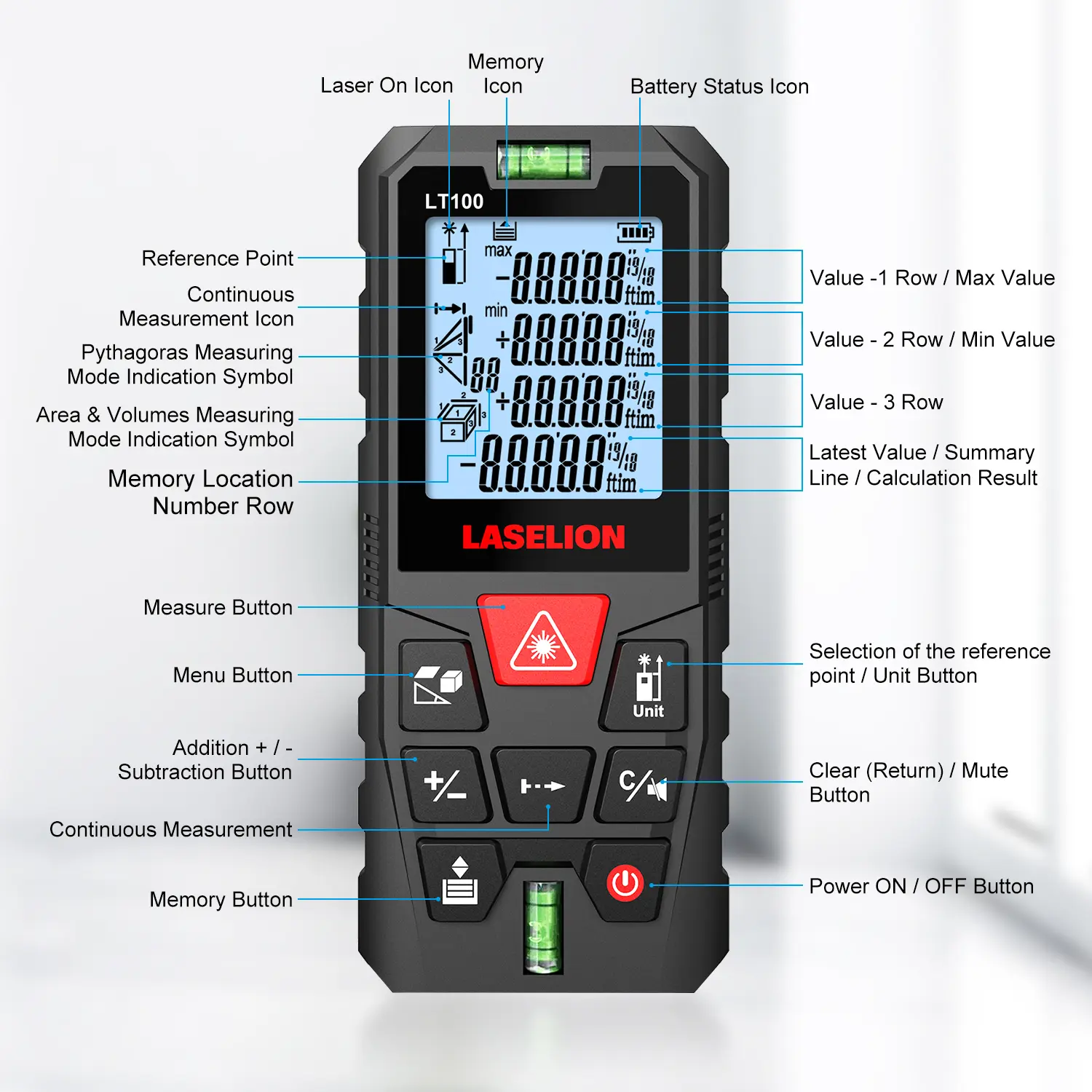 Laselion Laser Rangefinder 50M 70M 100M Mini Laser Measurement Tool Laser Tape High Accuracy Multiple Measurement Functions