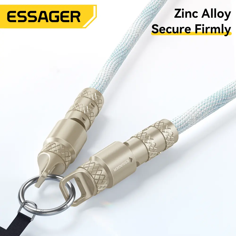 Essager 2 in 1 60W USB-C to Type-C Lanyard Data Cable 3A PD Fast Charging For iPhone 16 15 Samsung Huawei Laptops Anti-lost Rope
