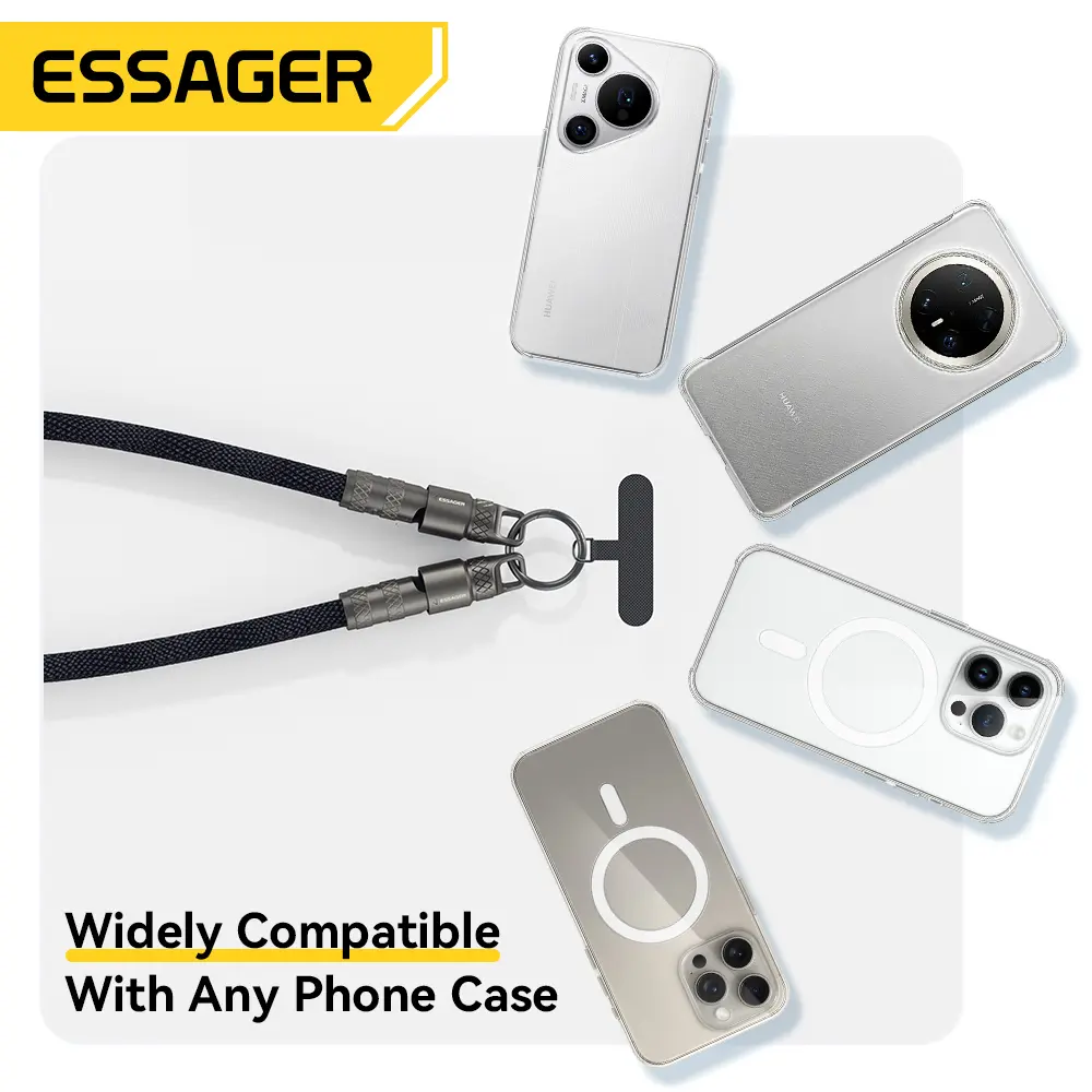 Essager 2 in 1 60W USB-C to Type-C Lanyard Data Cable 3A PD Fast Charging For iPhone 16 15 Samsung Huawei Laptops Anti-lost Rope