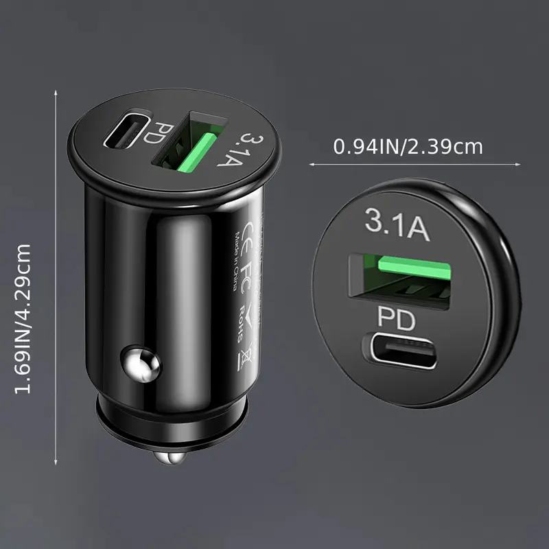 3.1A Fast Car Charger USB Type C Fast Charging Car Charger Mini Car Battery Charger For Mobile Phone iPad Auto Accessories